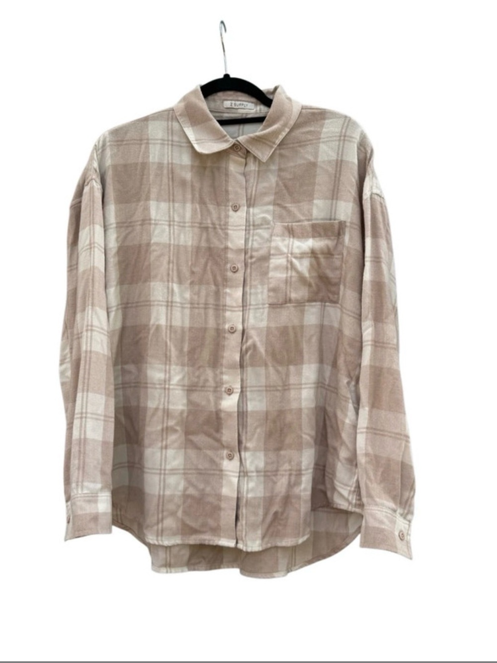 Z Supply Women's Neutral Flannel Button Down Top Size Large
